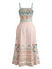 Abito con Spalline Rosa Stampa Tropicale Palme e Conchiglie con Cintura Anni '70 2