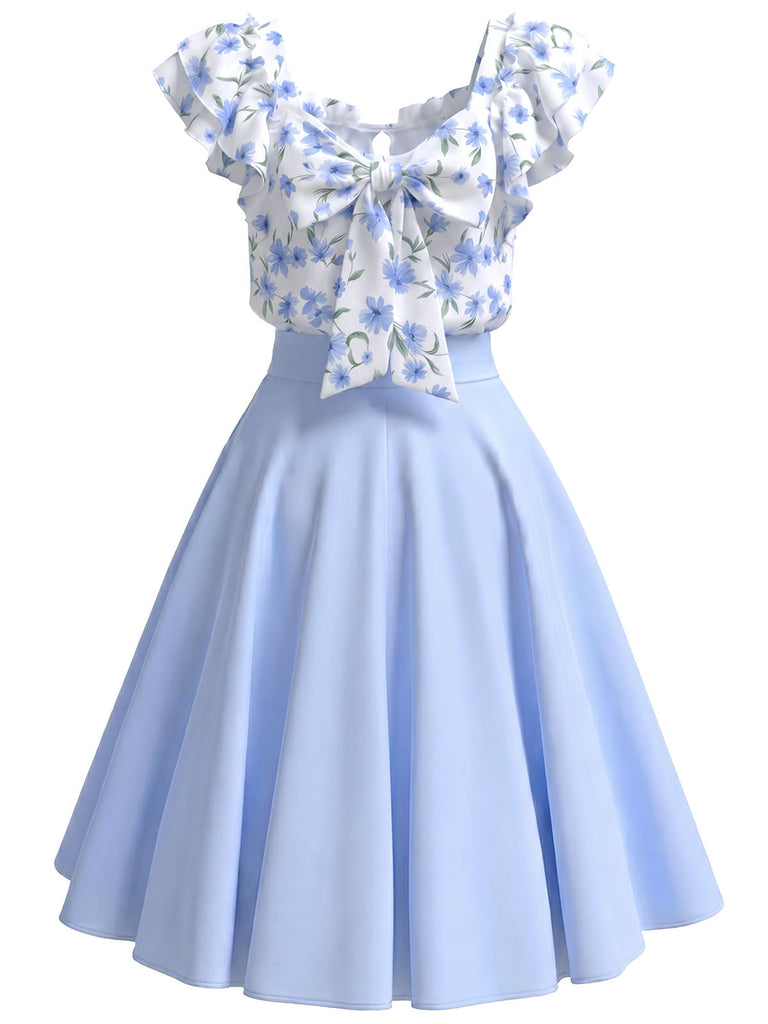 [Prevendita] Abito Blu con Stampa Floreale Ruches e Tasche Anni '50 3