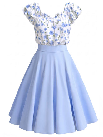 [Prevendita] Abito Blu con Stampa Floreale Ruches e Tasche Anni '50 2