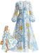 [Prevendita] Abito Maxi Blu Scollo a V Grande Margherita con Spacco Anni '70