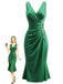 [Prevendita] Abito Verde Anni '50 in Raso Arricciato con Scollo a V e Gonna a Sirena