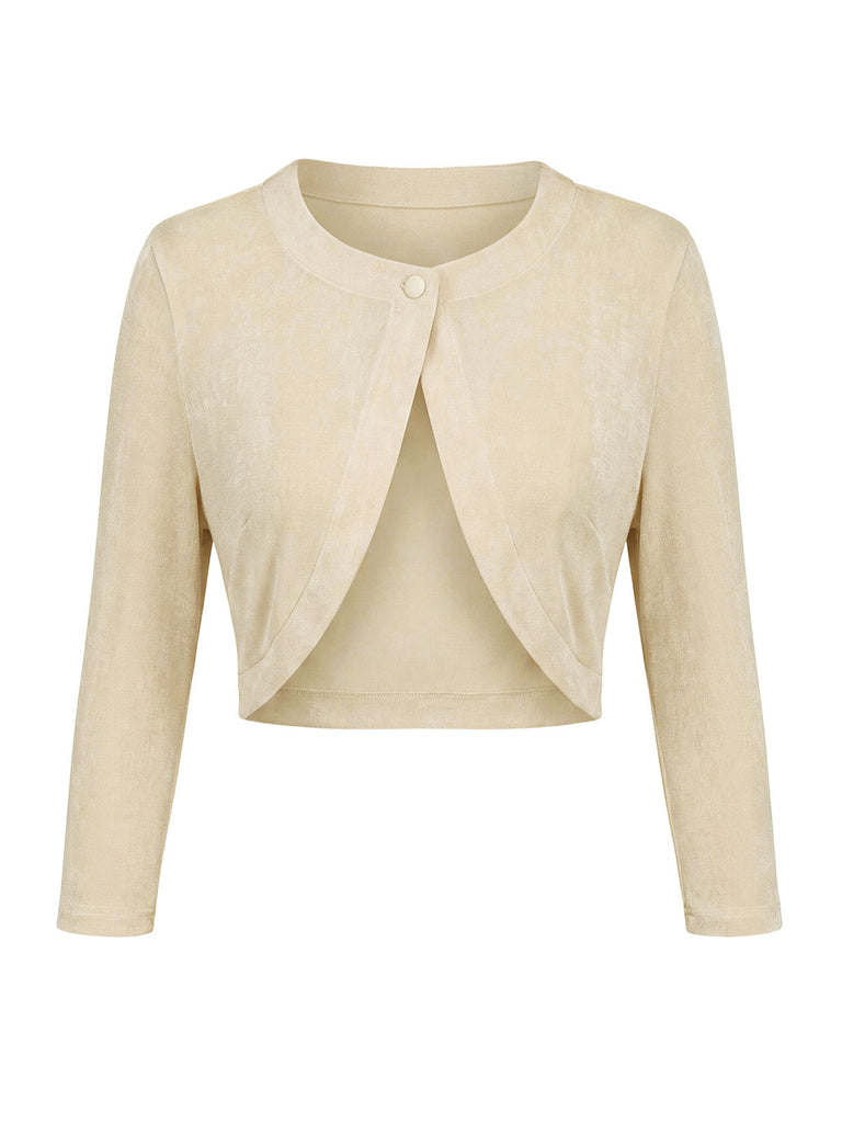 [Prevendita] 2PCS Abito Colore Crema Anni '40 Bolero Cardigan e Floreale 6