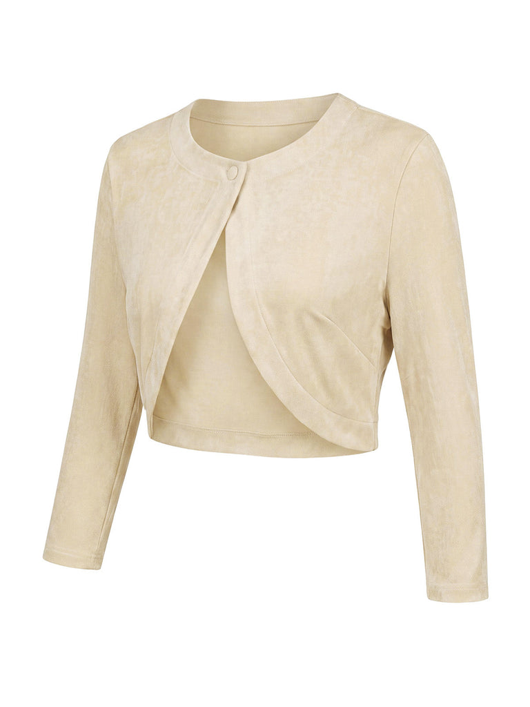 [Prevendita] 2PCS Abito Colore Crema Anni '40 Bolero Cardigan e Floreale 7