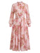 Abito Rosa in Chiffon Floreale Maniche Lunghe con Cintura Anni '40 2