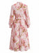 Abito Rosa in Chiffon Floreale Maniche Lunghe con Cintura Anni '40 3