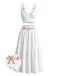 2PCS Gilet Bianco con Ricamo Floreale Scollo a V e Gonna a Balze Anni '50 2