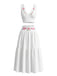 2PCS Gilet Bianco con Ricamo Floreale Scollo a V e Gonna a Balze Anni '50 3