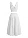 2PCS Gilet Bianco con Ricamo Floreale Scollo a V e Gonna a Balze Anni '50 4
