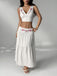 2PCS Gilet Bianco con Ricamo Floreale Scollo a V e Gonna a Balze Anni '50 5