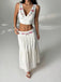 2PCS Gilet Bianco con Ricamo Floreale Scollo a V e Gonna a Balze Anni '50 6