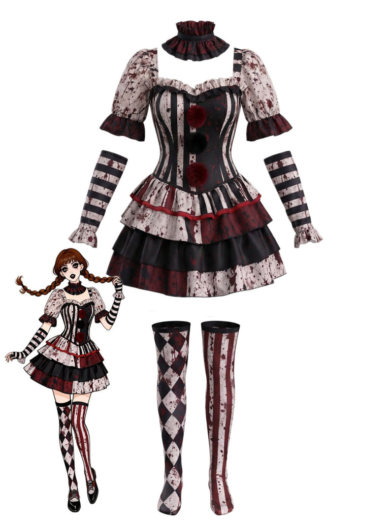 Abito Rosso e Nero Anni '60 di Halloween Sangue a Balze con Volant Clown Set Costume