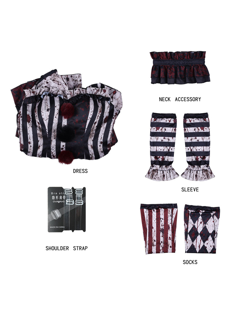 Abito Rosso e Nero Anni '60 di Halloween Sangue a Balze con Volant Clown Set Costume 5