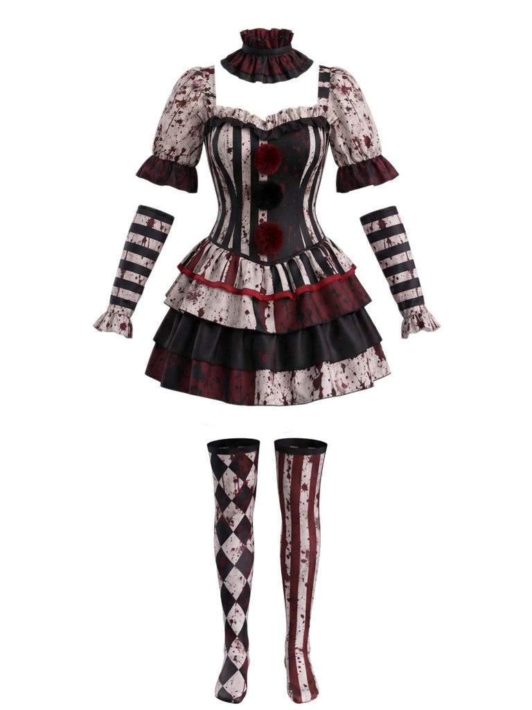 Abito Rosso e Nero Anni '60 di Halloween Sangue a Balze con Volant Clown Set Costume 2