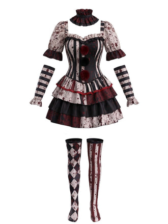 Abito Rosso e Nero Anni '60 di Halloween Sangue a Balze con Volant Clown Set Costume 2