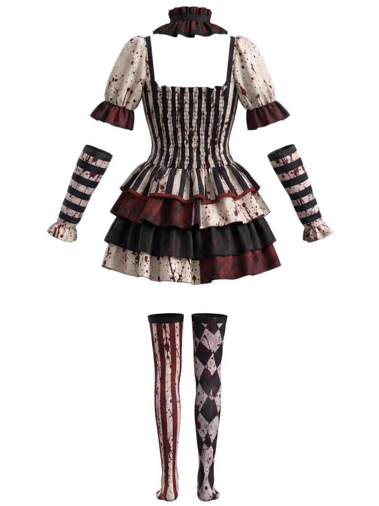Abito Rosso e Nero Anni '60 di Halloween Sangue a Balze con Volant Clown Set Costume 3