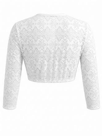 Top Bianco Anni '50 in Pizzo V‑scollo Arricciato Trasparente Corto 2