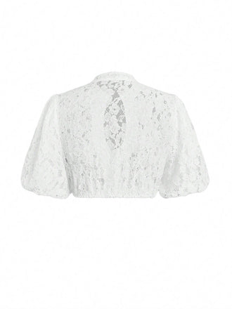Top Corto Bianco in Pizzo Floreale Trasparente con Keyhole Anni '50 2