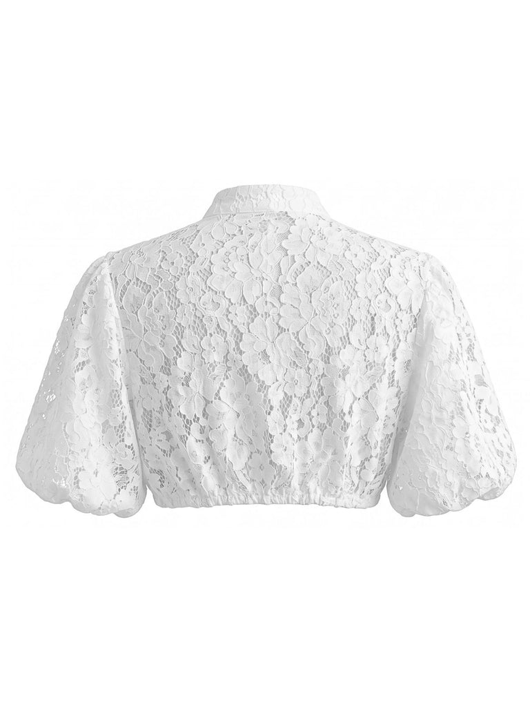 Top Corto Bianco Anni '50 in Pizzo Floreale Trasparente con Keyhole