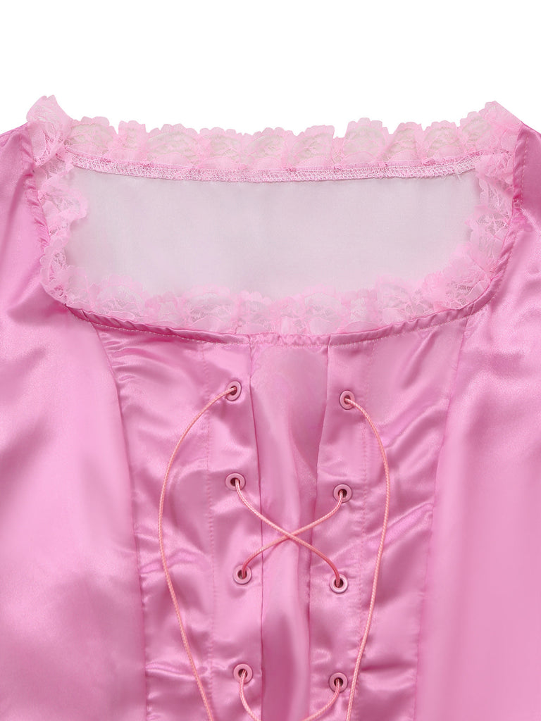 Abito Rosa Violetto Anni '50 Fiabesco con Allacciatura in Pizzo e Maniche a Sbuffo 4