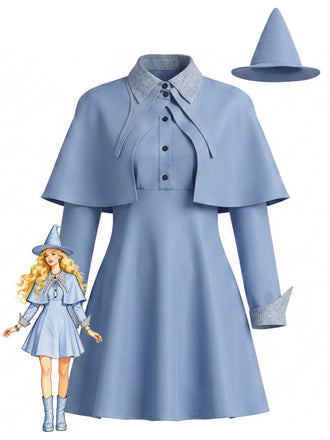 Set Costume Blu Anni '50 da Strega con Abito Mantella e Cappello