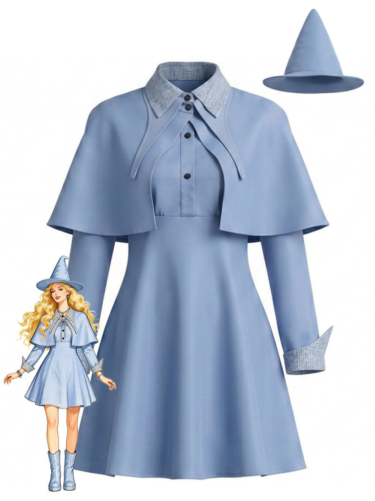 Set Costume da Strega Blu anni '50: Abito, Mantello e Cappello