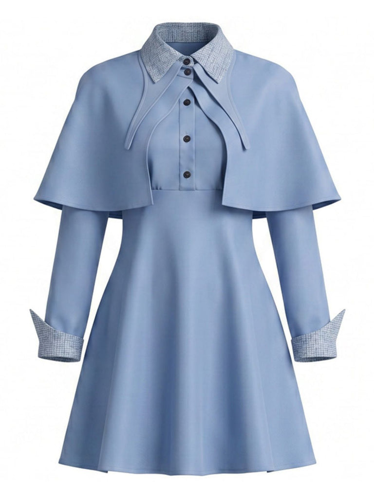 Set Costume Blu Anni '50 da Strega con Abito Mantella e Cappello 2
