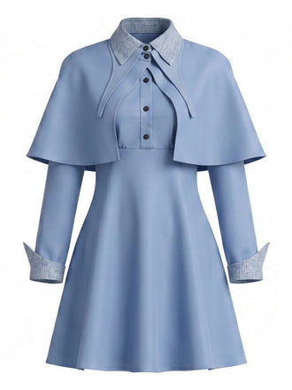 Set Costume Blu Anni '50 da Strega con Abito Mantella e Cappello 2