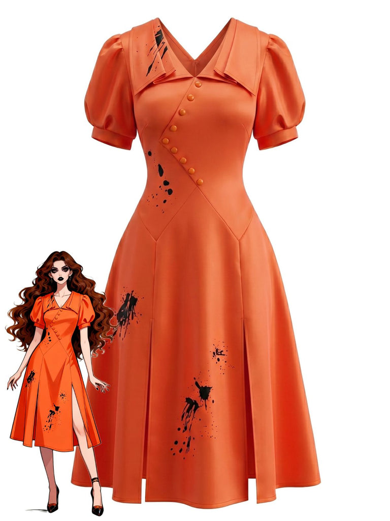 Abito Satin Anni '50 Sangue Splatter di Halloween Vintage