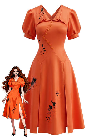 Abito Satin Anni '50 Sangue Splatter di Halloween Vintage