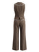 2PCS Pantaloni Azzurro Chiaro Anni '50 Scollo a V Senza Maniche Profili a Contrasto Vest e 5