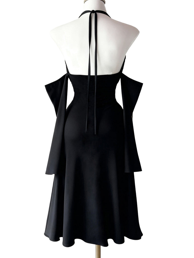 Abito Lungo Bordeaux Anni '60 Gotico con Scollo all'Americana Draped Sleeves High con Spacco 5