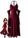 Abito Lungo Bordeaux Anni '60 Gotico con Scollo all'Americana Draped Sleeves High con Spacco