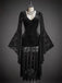 Abito Nero Anni '80 in Pizzo Scollo a V in Velluto Flare Sleeve 3
