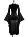 Abito Nero Anni '80 in Pizzo Scollo a V in Velluto Flare Sleeve 2