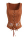 Tops Marrone Anni '70 Boho Floreale Embroidery con Allacciatura Corsetto Vest