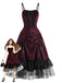 Abito Bordeaux Anni '50 di Halloween Gotico in Pizzo Drawstring Arricciato in Tulle