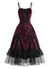 Abito Bordeaux Anni '50 di Halloween Gotico in Pizzo Drawstring Arricciato in Tulle 2