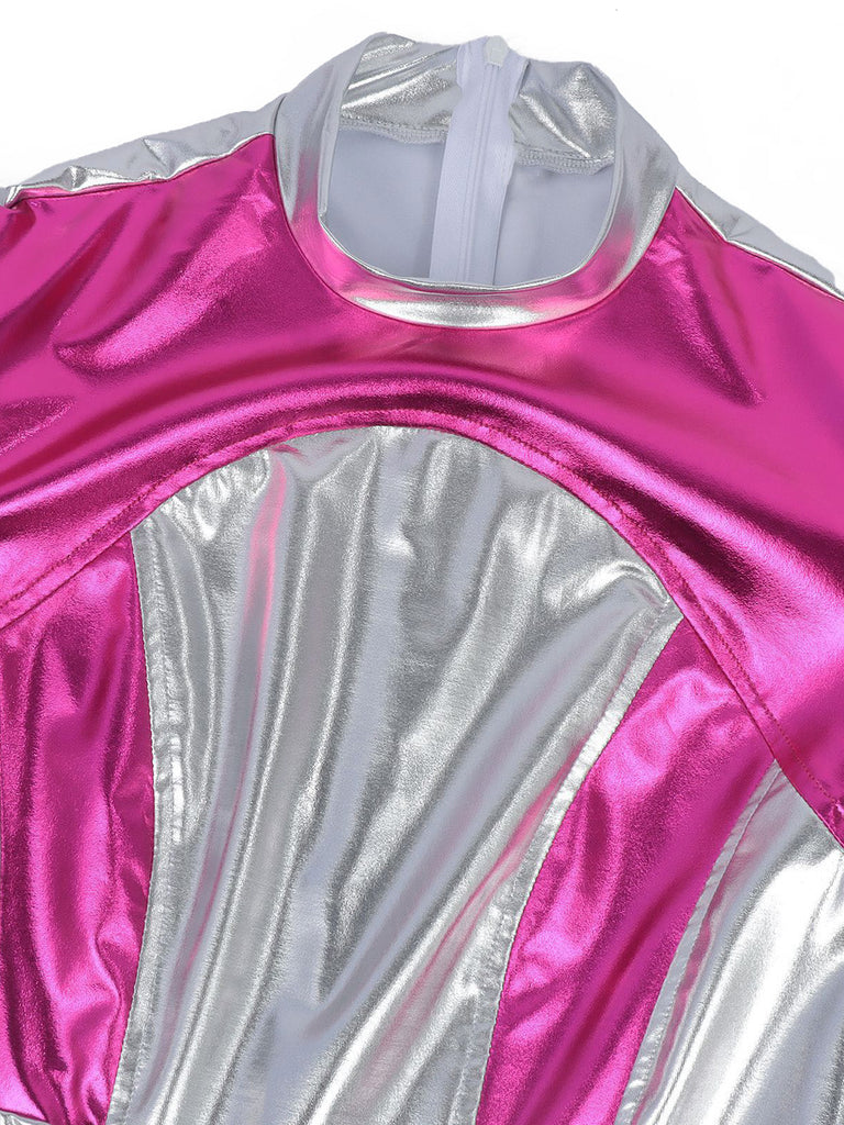 Abito Argento e Rosso Rosa Anni '70 Metallizzato Futuristico Space Plissettato 3