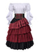 2PCS Gonna Bordeaux Anni '50 Off‑spalle Top e a Balze con Volant 2