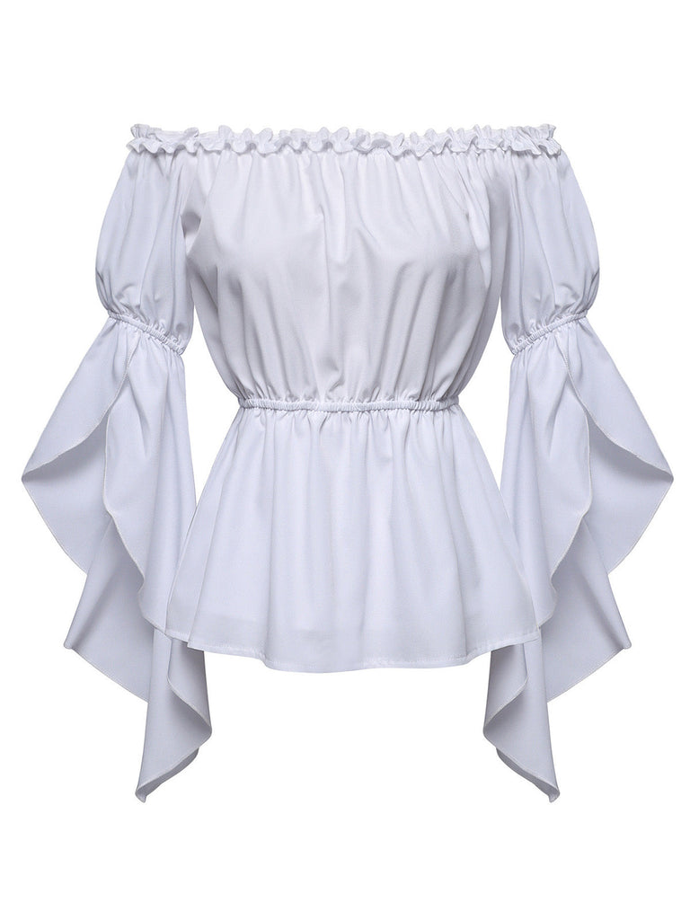 2PCS Gonna Bordeaux Anni '50 Off‑spalle Top e a Balze con Volant 4