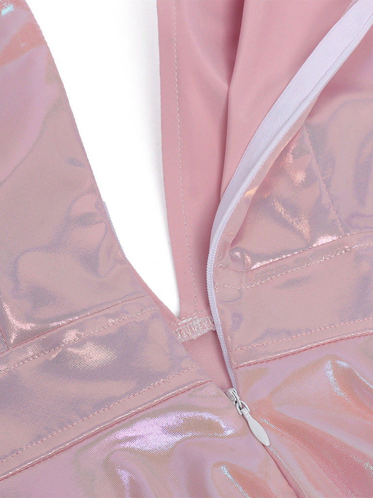 Abito Pale Pink Anni '60 Scollo Profondo a V Metallizzato Laser Mash Patchwork 6