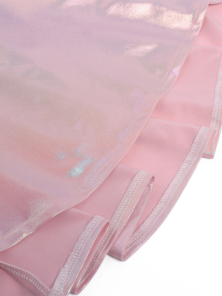 Abito Pale Pink Anni '60 Scollo Profondo a V Metallizzato Laser Mash Patchwork 7