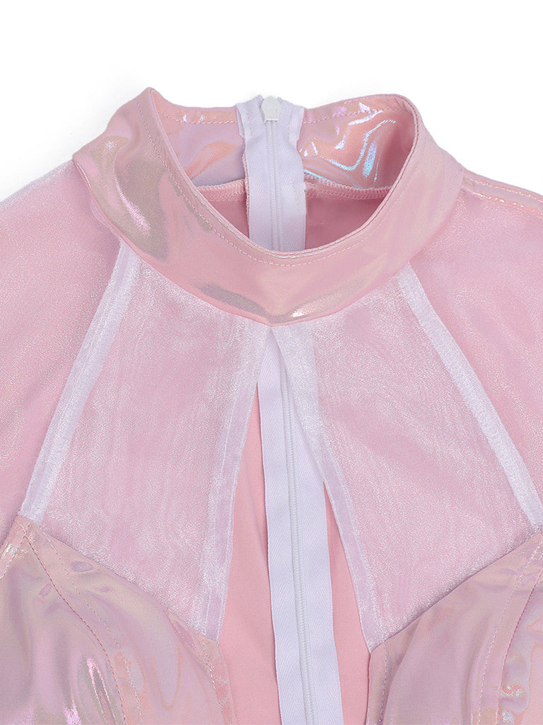 Abito Pale Pink Anni '60 Scollo Profondo a V Metallizzato Laser Mash Patchwork 4