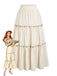 Gonna Beige Anni '70 Boho con Paillettes a Balze