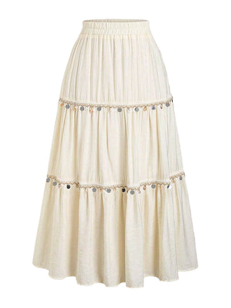 Gonna Beige Anni '70 Boho con Paillettes a Balze 2