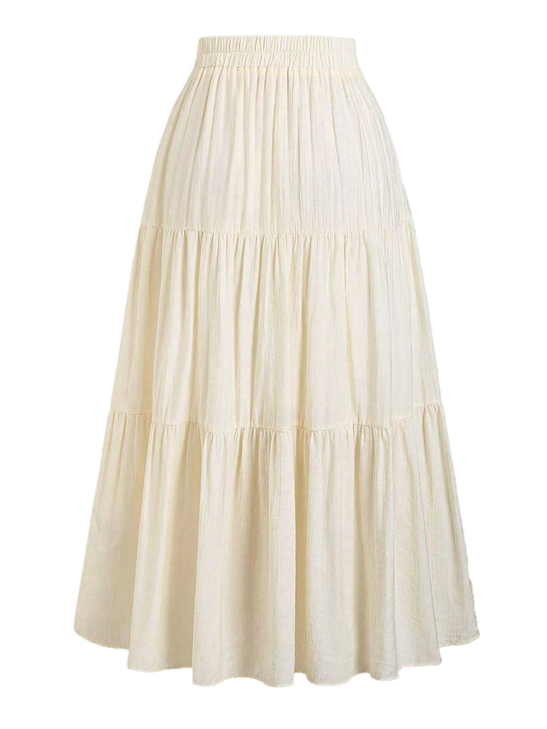 Gonna Beige Anni '70 Boho con Paillettes a Balze 3