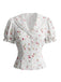 Camicetta Bianco Anni '40 Floreale in Pizzo con Revers con Perle con Bottoni Puff 2