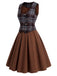 [Prevendita] 2PCS Completo Gonna Marrone Scuro Anni '50 a Quadri con Gilet Scollo a U Senza Maniche e Pieghe 3