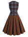 [Prevendita] 2PCS Completo Gonna Marrone Scuro Anni '50 a Quadri con Gilet Scollo a U Senza Maniche e Pieghe 4