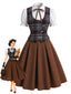 [Prevendita] 3PCS Camicetta a Maniche Sbuffo e Gilet a Quadri e Gonna Marrone Anni '50
